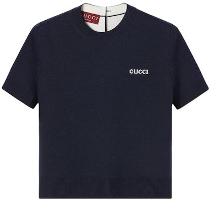 (Women) GUCCI Short-Sleeve Letter Print Round-Neck T-Shirt Navy Blue. 792130-XKD3P-4012 Order (Women) GUCCI Short-Sleeve Letter Print Round-Neck T-Shirt Navy Blue. 792130-XKD3P-4012