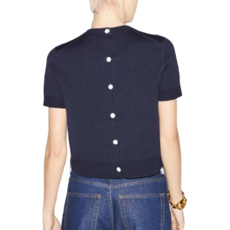 Purchase (Women) GUCCI  Short-Sleeve Letter Print Round-Neck T-Shirt Navy Blue. 792130-XKD3P-4012