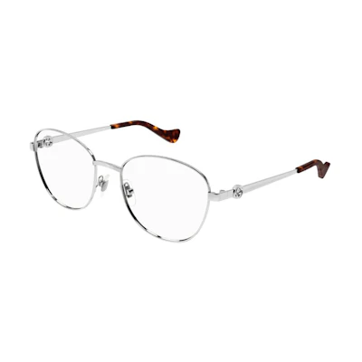 (Women) GUCCI Silver Oval Metal Optical Glasses with Hollow Logo Design. GG1601O003