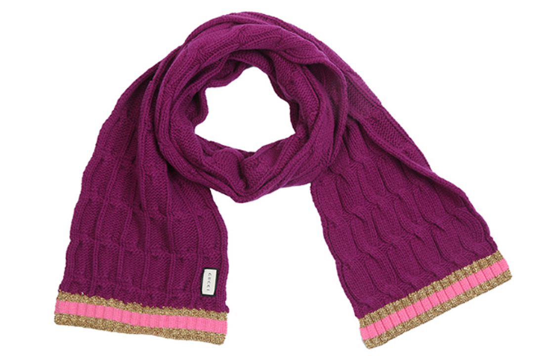 (Women) GUCCI  Soft Wool Knit Scarf - Purple 544777-3GB75-5572 圖 4