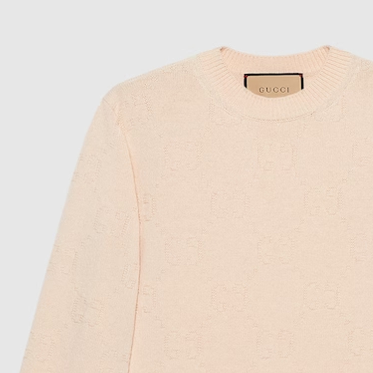 Shop (Women) GUCCI  Solid Color Jacquard Knit Sweater Khaki 695798-XKCE7-9163