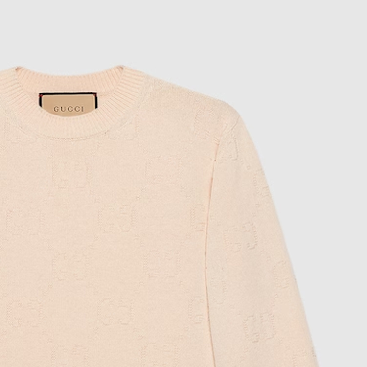 Purchase (Women) GUCCI  Solid Color Jacquard Knit Sweater Khaki 695798-XKCE7-9163