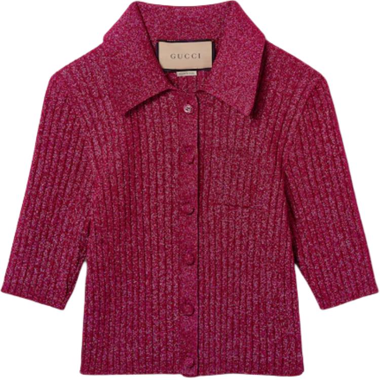 (Women) GUCCI  Solid Color Short Sleeve Knit Polo Shirt Purple Red 782111-XKDWD-5840