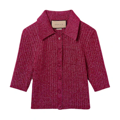 (Women) GUCCI Solid Color Short Sleeve Knit Polo Shirt Purple Red 782111-XKDWD-5840