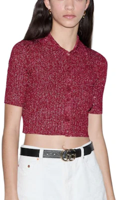 (W) GUCCI Baju Polo Lengan Pendek Rajut Warna Ungu Merah 782111-XKDWD-5840 Shop (W) GUCCI Baju Polo Lengan Pendek Rajut Warna Ungu Merah 782111-XKDWD-5840