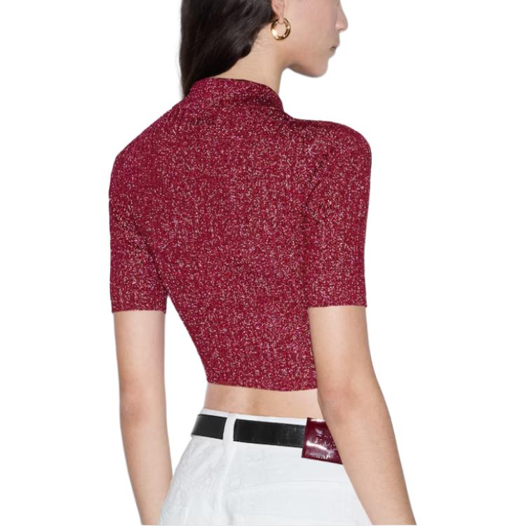 (Women) GUCCI  Solid Color Short Sleeve Knit Polo Shirt Purple Red 782111-XKDWD-5840 圖 5