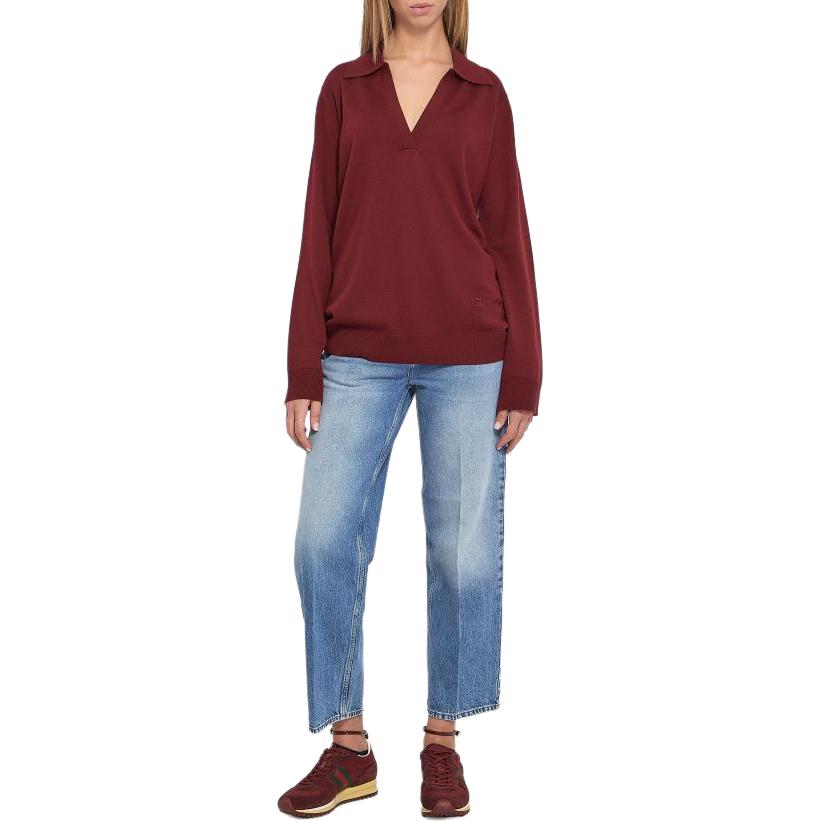 (Women) GUCCI  Solid V-Neck Long Sleeve Polo Shirt 793883-XKFA8-6318 圖 4