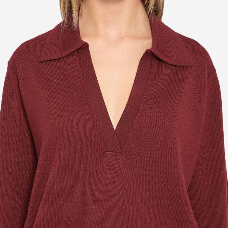 (Women) GUCCI  Solid V-Neck Long Sleeve Polo Shirt 793883-XKFA8-6318 圖 5