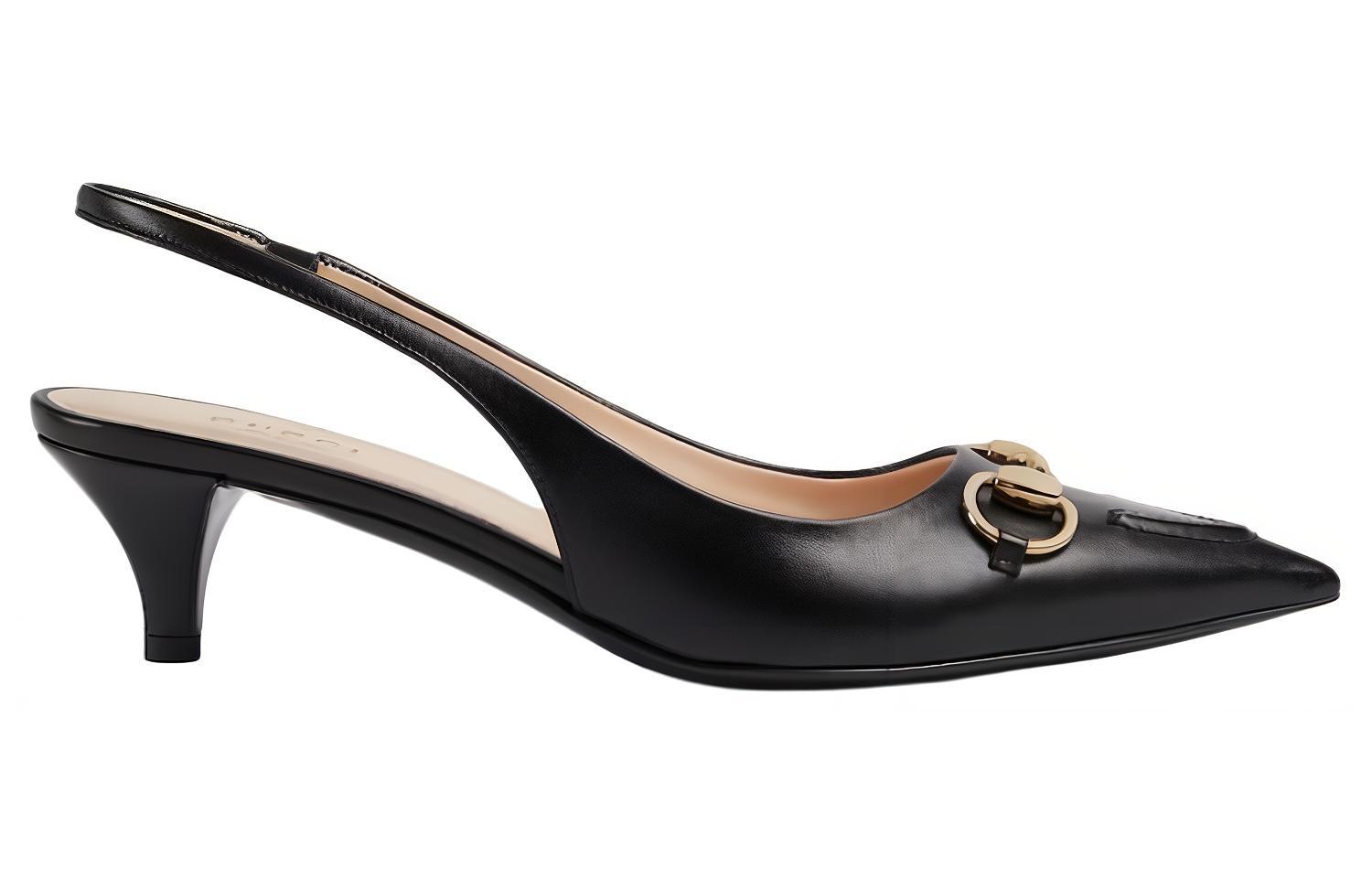 Lookbook (W) Gucci ''Lente Zomer Collectie Horsebit Slingback Cone Hak Zwart'' 782407DMBT0-1000