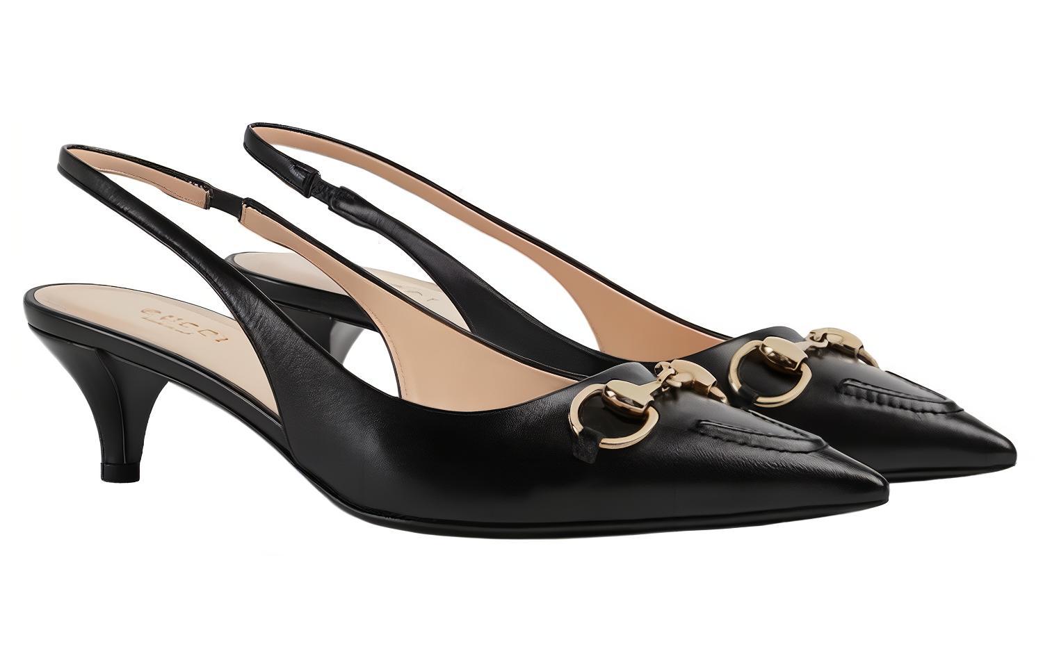 Shop (W) Gucci ''Lente Zomer Collectie Horsebit Slingback Cone Hak Zwart'' 782407DMBT0-1000