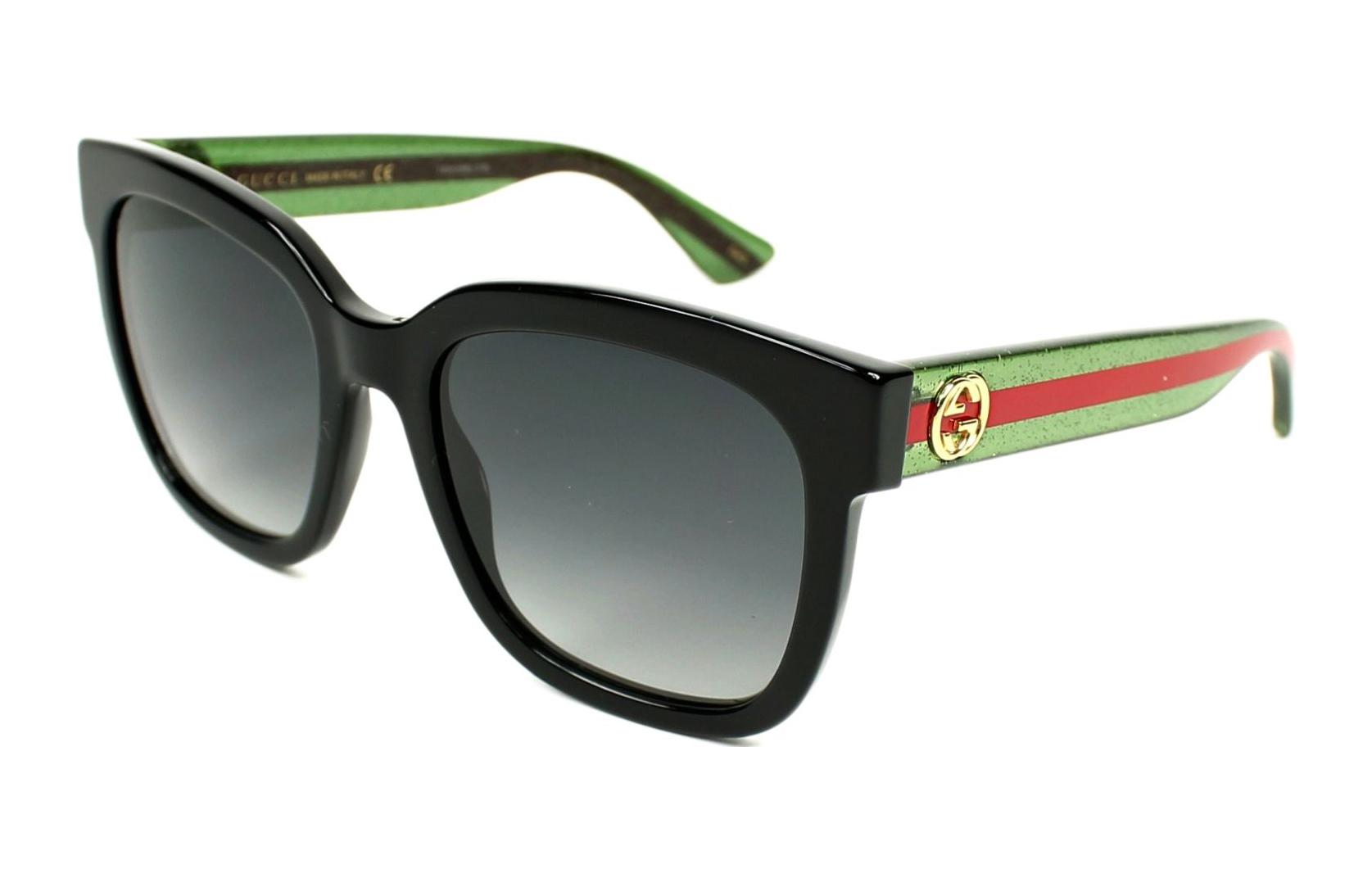 (Women) GUCCI  Square Sunglasses Black/Green/Red Acetate Frame Fashion Shades GG0034SN-002