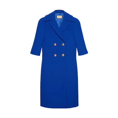 (Women) GUCCI SS22 Double-Breasted Long Coat in Royal Blue. 669523-ZHW10-4096