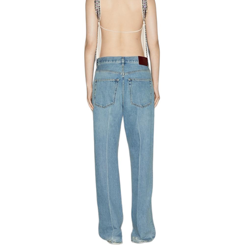 Purchase (W) GUCCI 直筒蓝色牛仔裤 带纯色设计与拉链口袋。 786815-XDCXM-4011