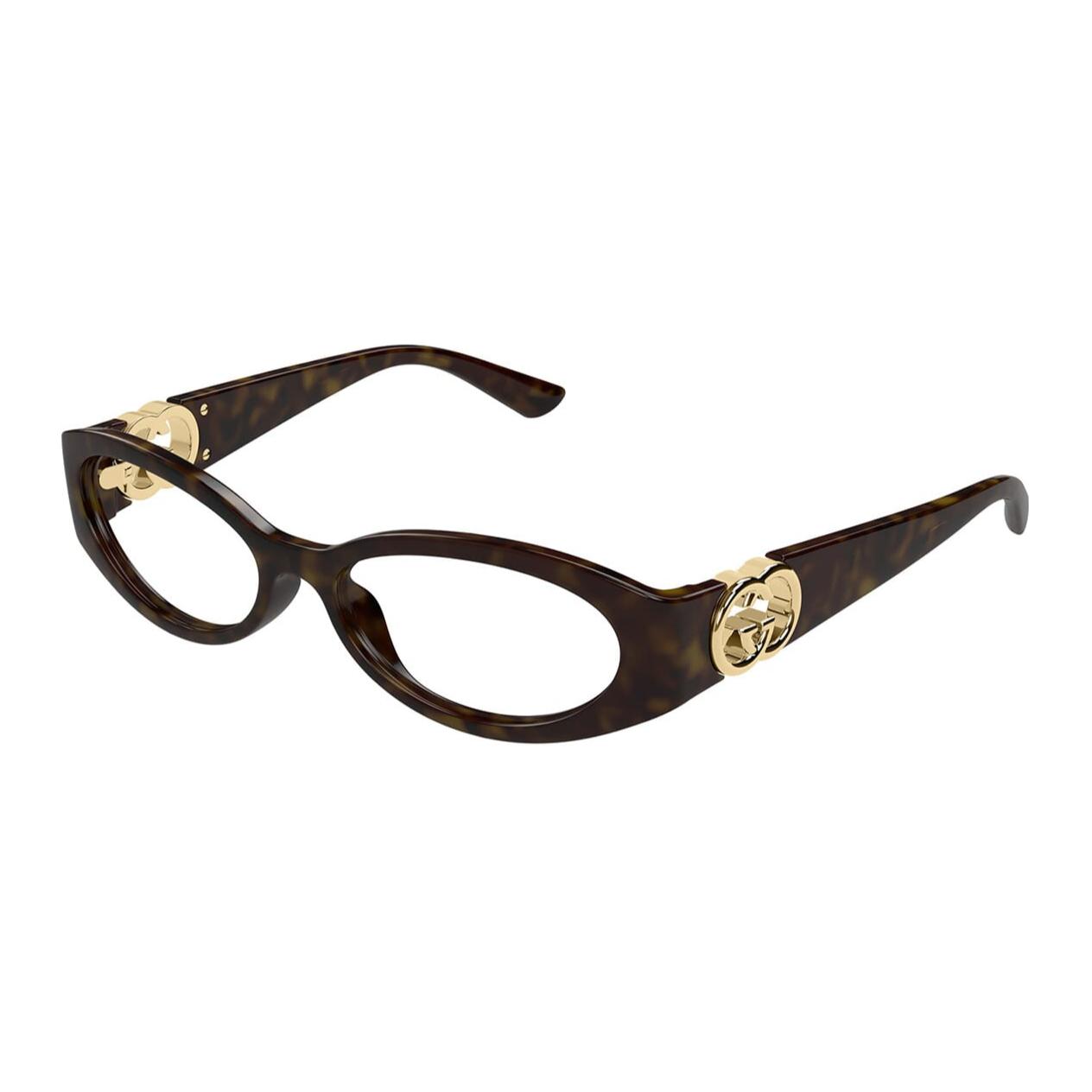 (Women) GUCCI  Tortoiseshell Oval Acetate Optical Glasses with Logo Design GG1693O