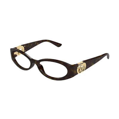 (Women) GUCCI Tortoiseshell Oval Acetate Optical Glasses with Logo Design GG1693O