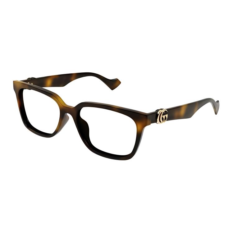 (Women) GUCCI  Tortoiseshell Rectangular Optical Glasses with Logo Temples GG1537OK002