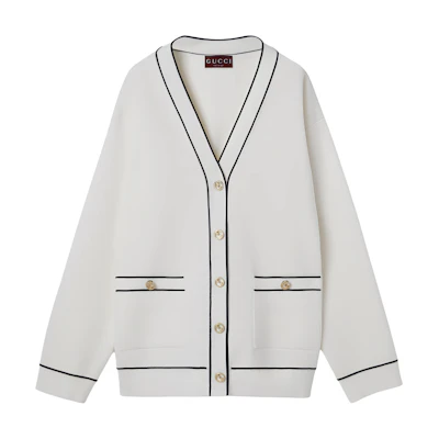 (Women) GUCCI V-Neck Dropped Shoulder Long Sleeve Knit Cardigan White 811946-XKEHH-9034