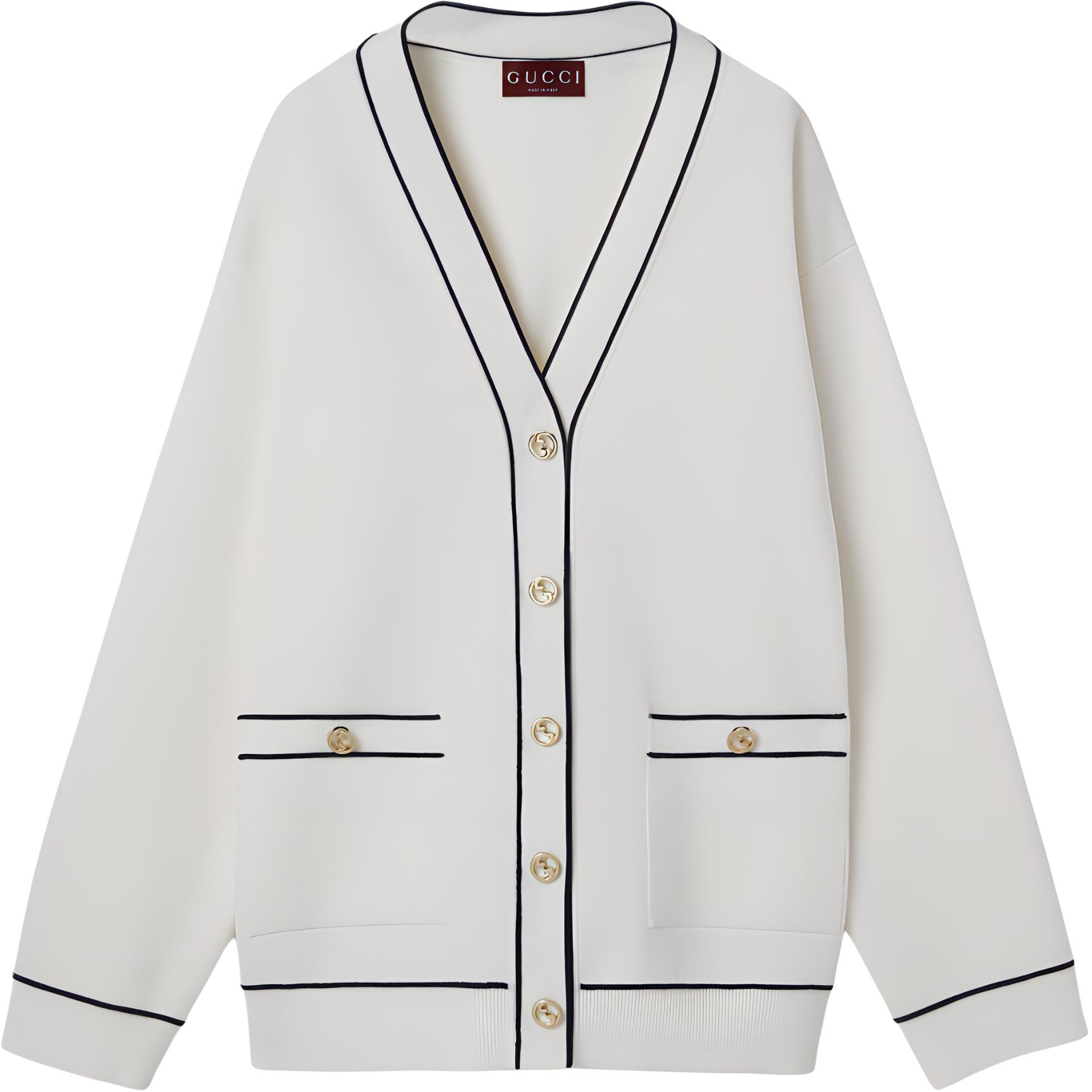 (Women) GUCCI  V-Neck Dropped Shoulder Long Sleeve Knit Cardigan White 811946-XKEHH-9034 圖 2