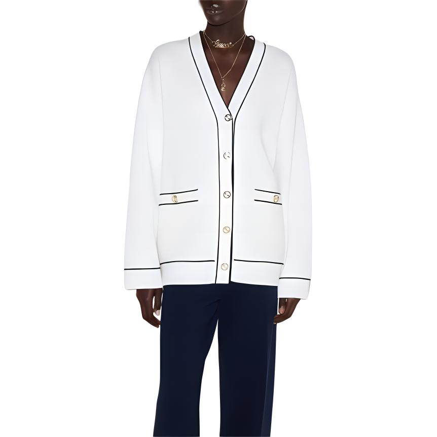 (Women) GUCCI  V-Neck Dropped Shoulder Long Sleeve Knit Cardigan White 811946-XKEHH-9034 圖 4