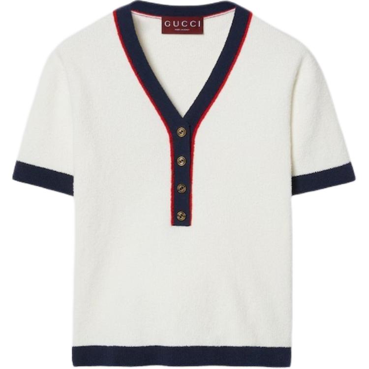 (Women) GUCCI  V-Neck Short Sleeve T-Shirt Beige with Multicolor Stripes 785328-XKD13-9189 圖 2
