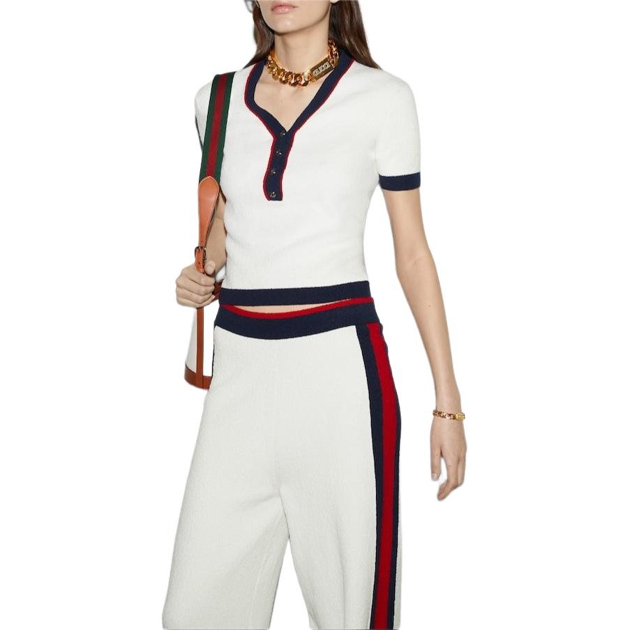 (Women) GUCCI  V-Neck Short Sleeve T-Shirt Beige with Multicolor Stripes 785328-XKD13-9189 圖 5