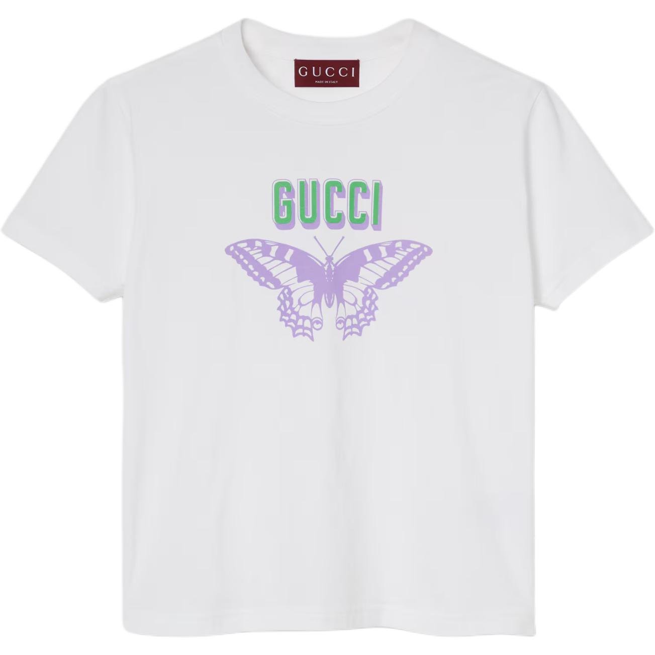 (Women) GUCCI  White Butterfly Logo Print Crewneck T-Shirt 787299-XJGS9-9280