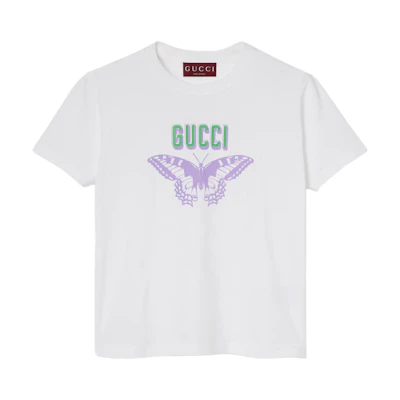 (Women) GUCCI White Butterfly Logo Print Crewneck T-Shirt 787299-XJGS9-9280
