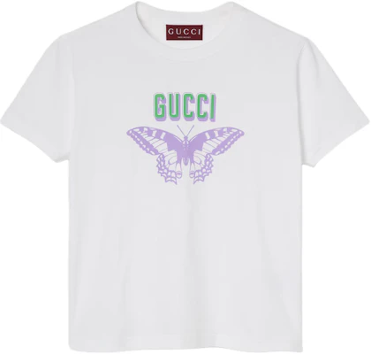 (W) GUCCI Camiseta Blanca Cuello Redondo con Logo y Mariposa Impresa 787299-XJGS9-9280 Order (W) GUCCI Camiseta Blanca Cuello Redondo con Logo y Mariposa Impresa 787299-XJGS9-9280