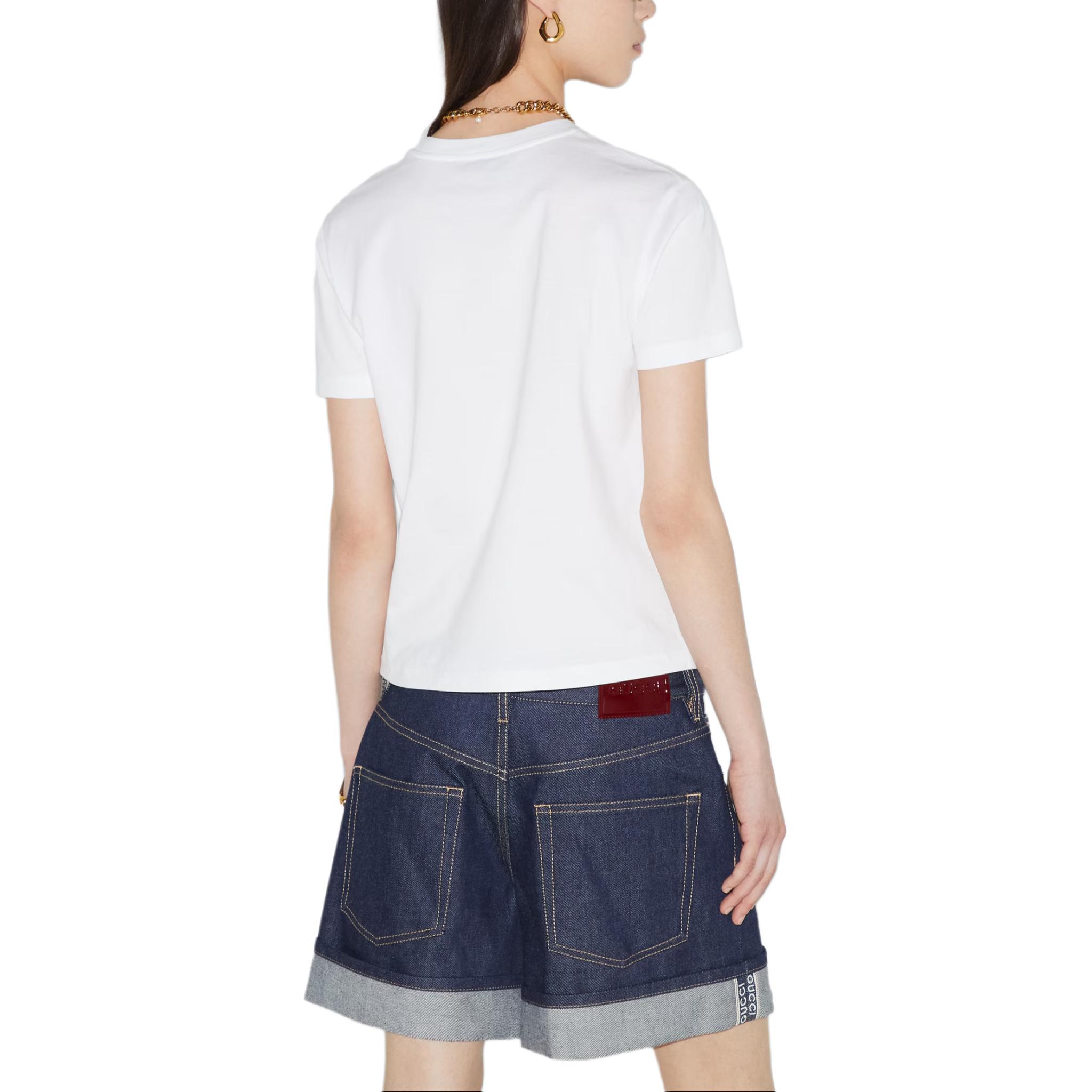 Purchase (W) GUCCI Camiseta Blanca Cuello Redondo con Logo y Mariposa Impresa 787299-XJGS9-9280