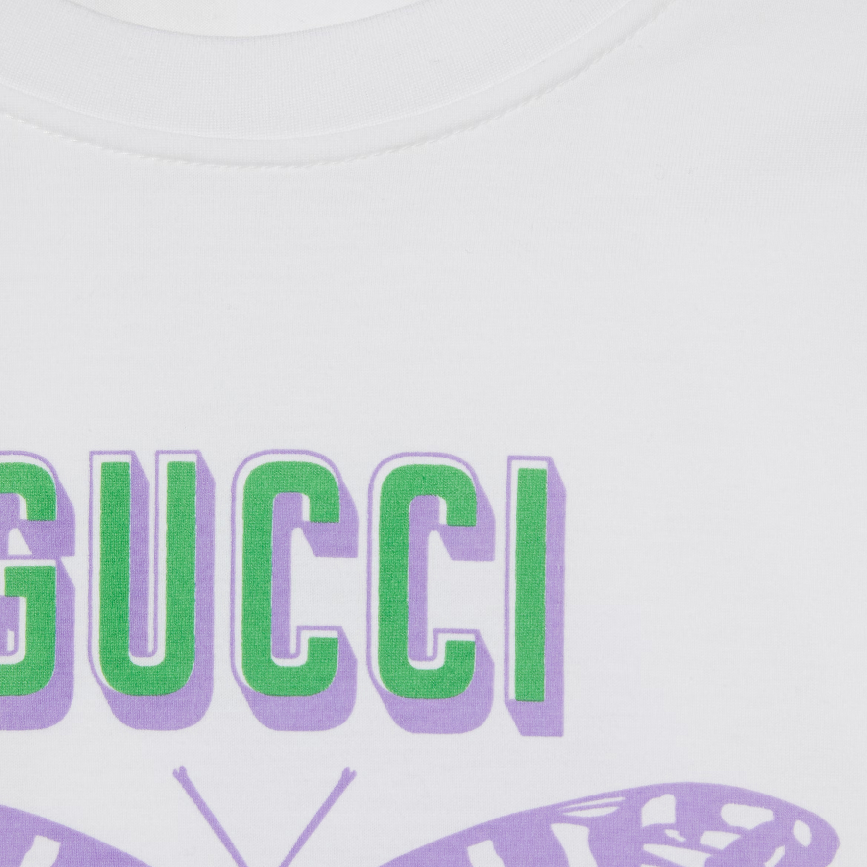 Sizing (W) GUCCI Camiseta Blanca Cuello Redondo con Logo y Mariposa Impresa 787299-XJGS9-9280