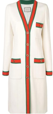 (W) GUCCI White Colorblock Slim Fit V-Neck Lengan Panjang Mid-Length Coat. 518064-ZHW03-9474 Buy (W) GUCCI White Colorblock Slim Fit V-Neck Lengan Panjang Mid-Length Coat. 518064-ZHW03-9474