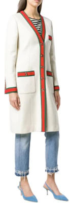 (W) GUCCI White Colorblock Slim Fit V-Neck Lengan Panjang Mid-Length Coat. 518064-ZHW03-9474 Lookbook (W) GUCCI White Colorblock Slim Fit V-Neck Lengan Panjang Mid-Length Coat. 518064-ZHW03-9474