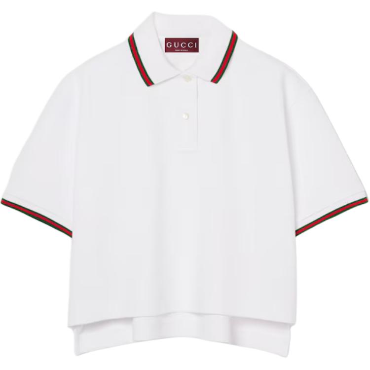 (Women) GUCCI  White Cotton Polka Dot Polo Shirt. 828203-XJHF8-9692