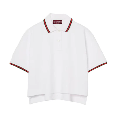 (Women) GUCCI White Cotton Polka Dot Polo Shirt. 828203-XJHF8-9692