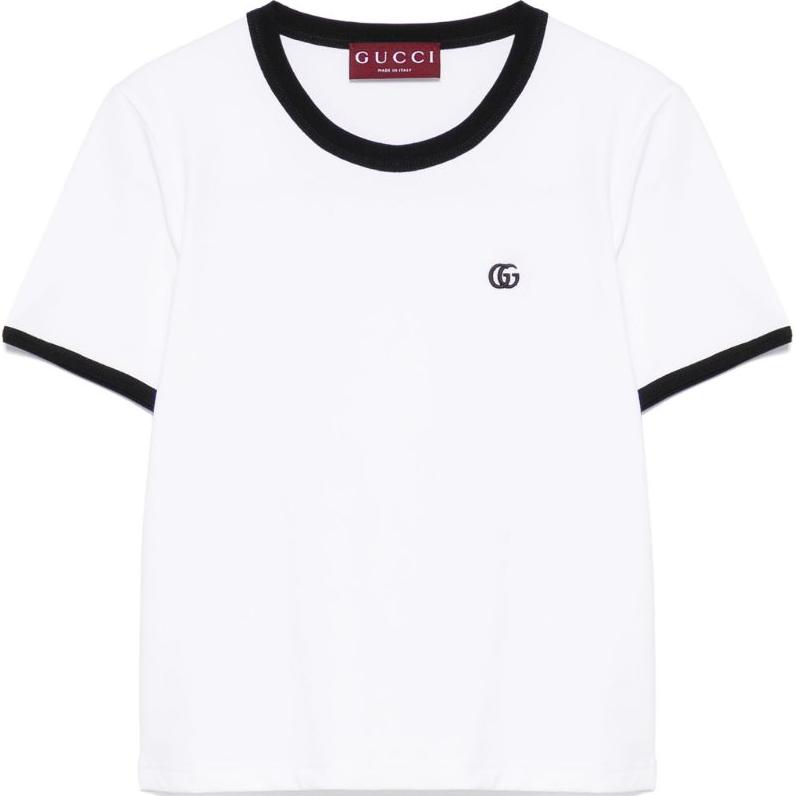 (Women) GUCCI  White Crewneck Cotton Knit Short Sleeve T-Shirt SS25. 820762-XJG5M