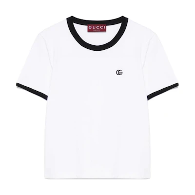 (Women) GUCCI White Crewneck Cotton Knit Short Sleeve T-Shirt SS25. 820762-XJG5M