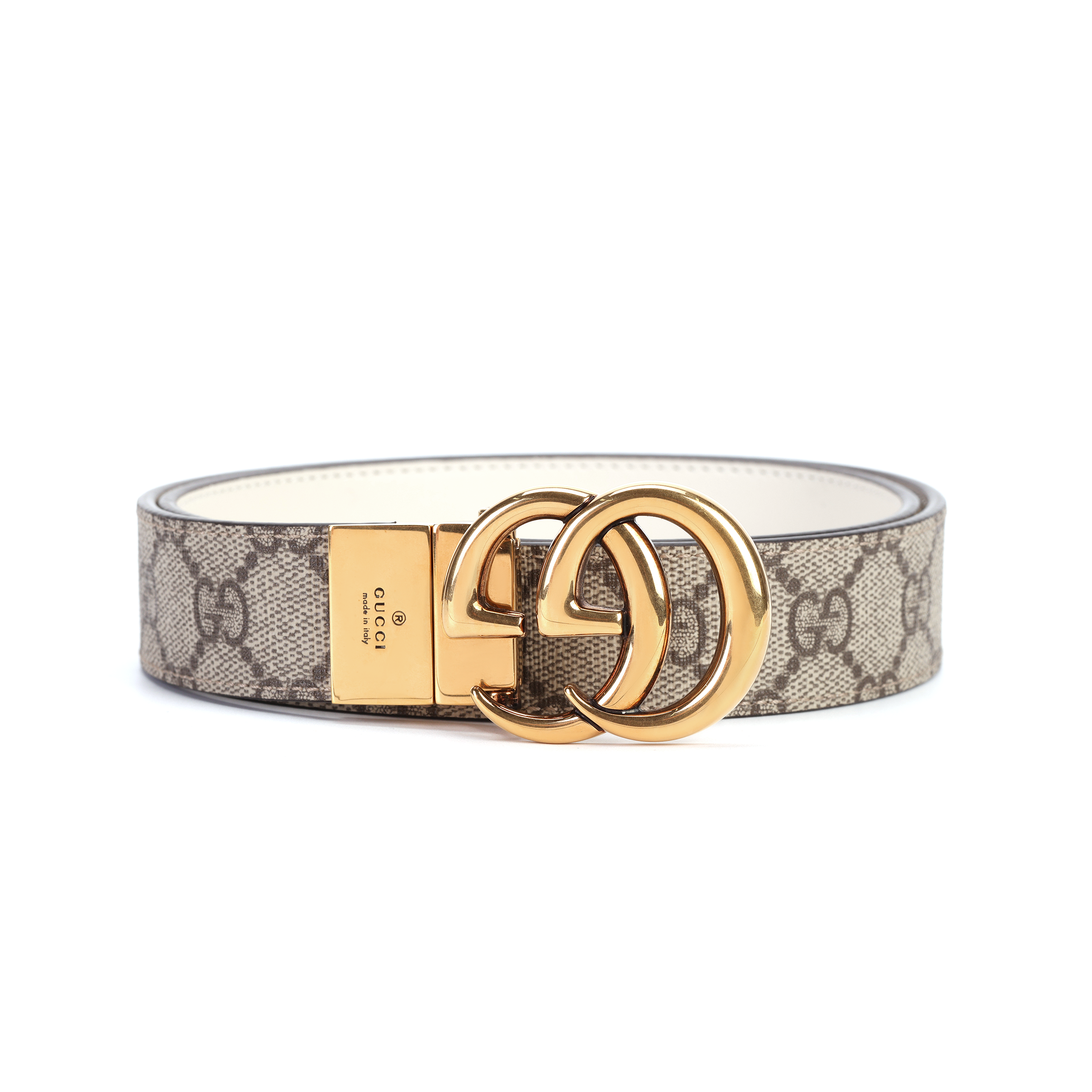 (Women) GUCCI  White Double-Sided Polyurethane Polyester Belt 3cm Wide 65941792TIC9761