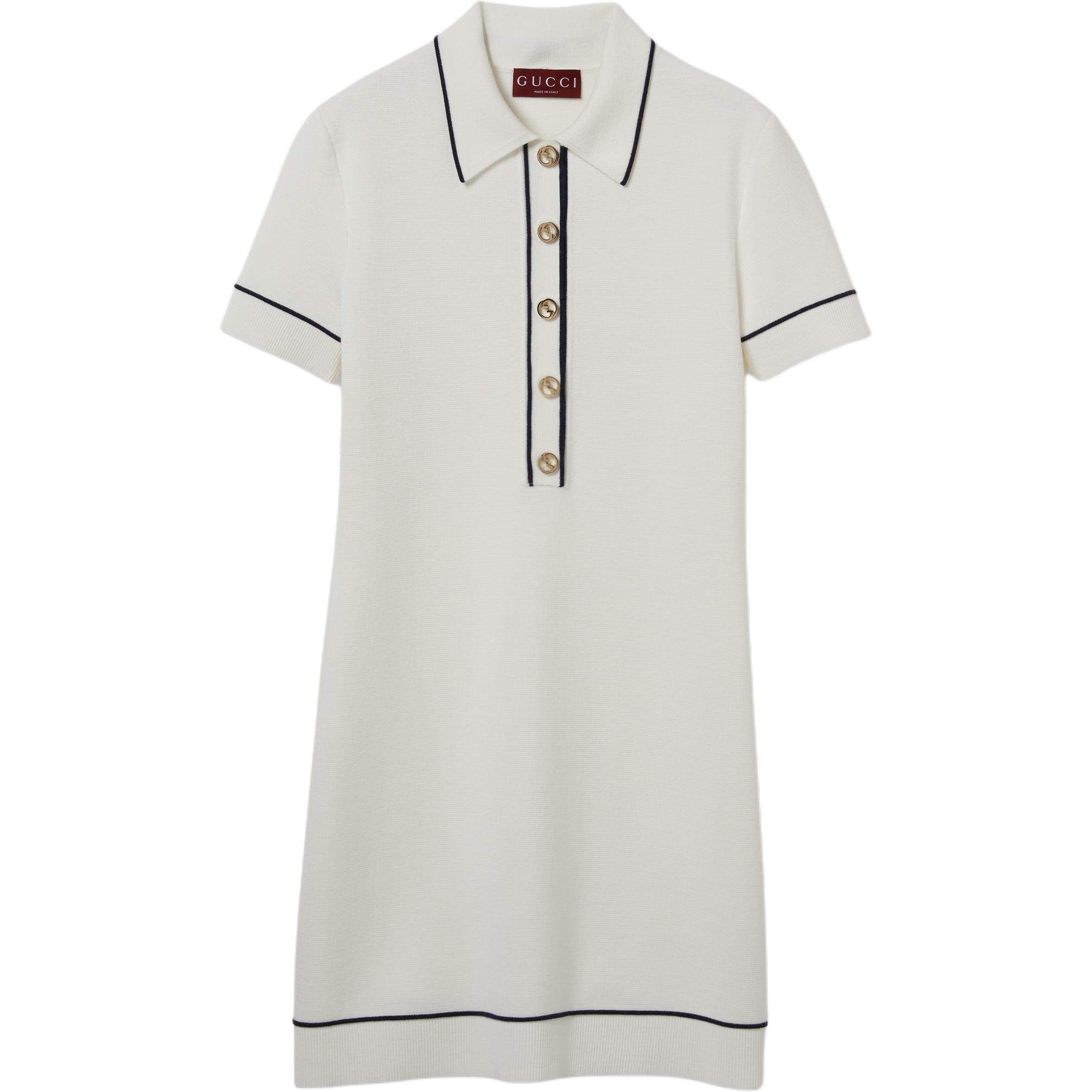 (Women) GUCCI  White Knit Dropped Shoulder Short Sleeve Mini Dress. 813816-XKEHH-9034