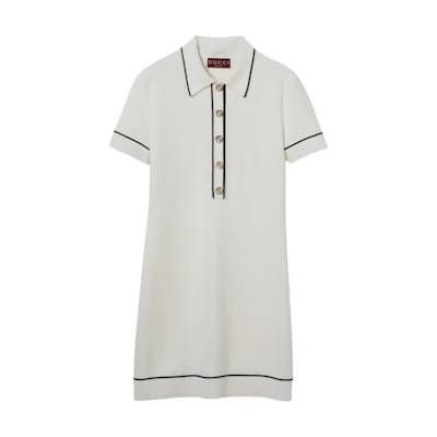 (Women) GUCCI White Knit Dropped Shoulder Short Sleeve Mini Dress. 813816-XKEHH-9034
