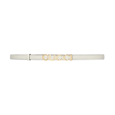 (Women) GUCCI White Leather Belt with Logo Buckle - 1.5CM Width. 751602-0YA0G-9022
