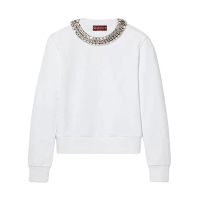 (Women) GUCCI White Plain Crewneck Long-Sleeve Pullover Sweatshirt. 791337-XJGMT-9692