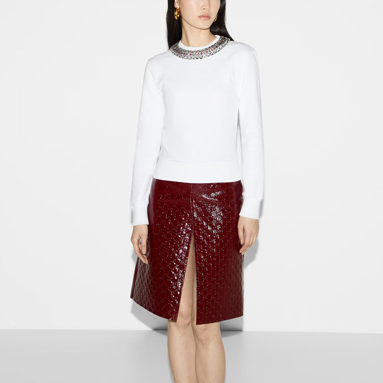 Shop (W) GUCCI Sudadera Blanca Lisa de Manga Larga Cuello Redondo. 791337-XJGMT-9692