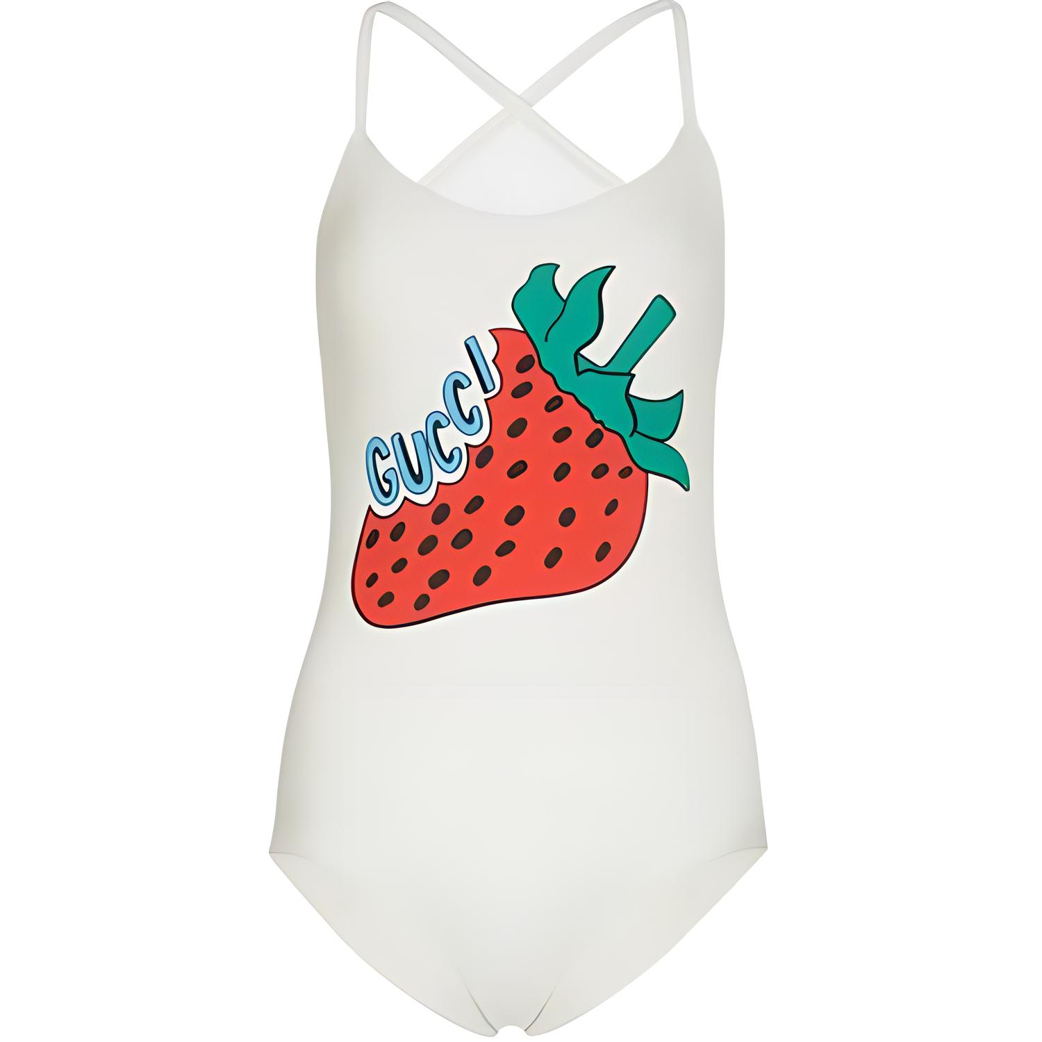 (Women) GUCCI  White Slim-Fit Bodysuit with Strawberry Print. 562025-XJA05-9381