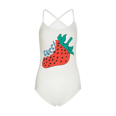 (Women) GUCCI White Slim-Fit Bodysuit with Strawberry Print. 562025-XJA05-9381