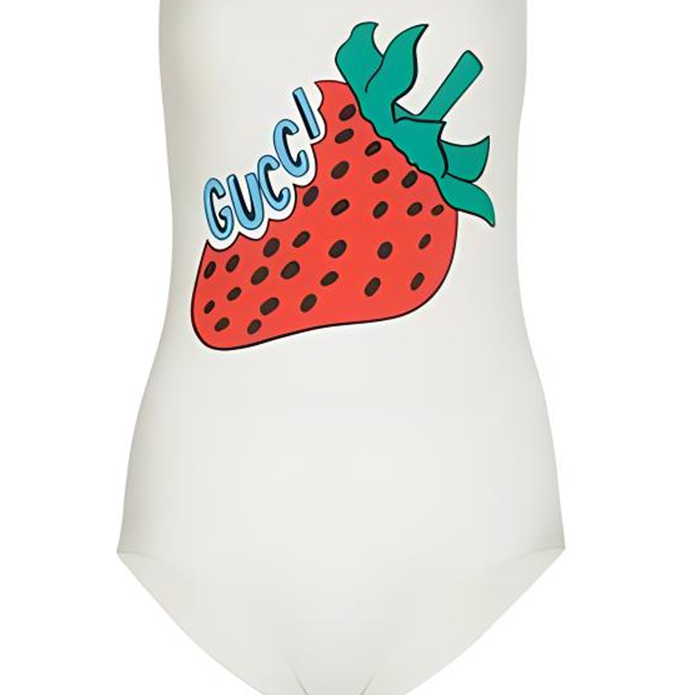 Lookbook (W) GUCCI 白色紧身连体衣草莓印花款式。 562025-XJA05-9381