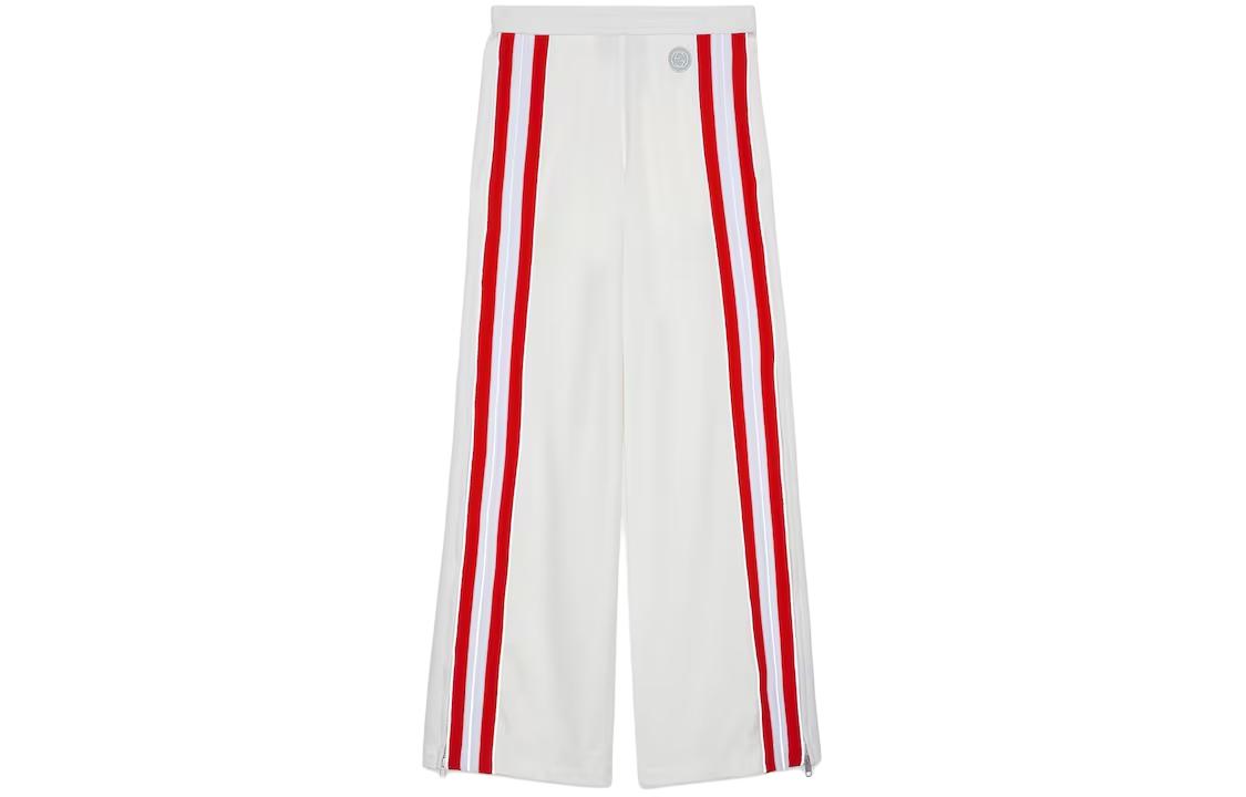 Order (W) グッチ ホワイト ストレートレッグ ミッドライズ ストライプ カジュアルパンツ 766961-XJF6G-9267
