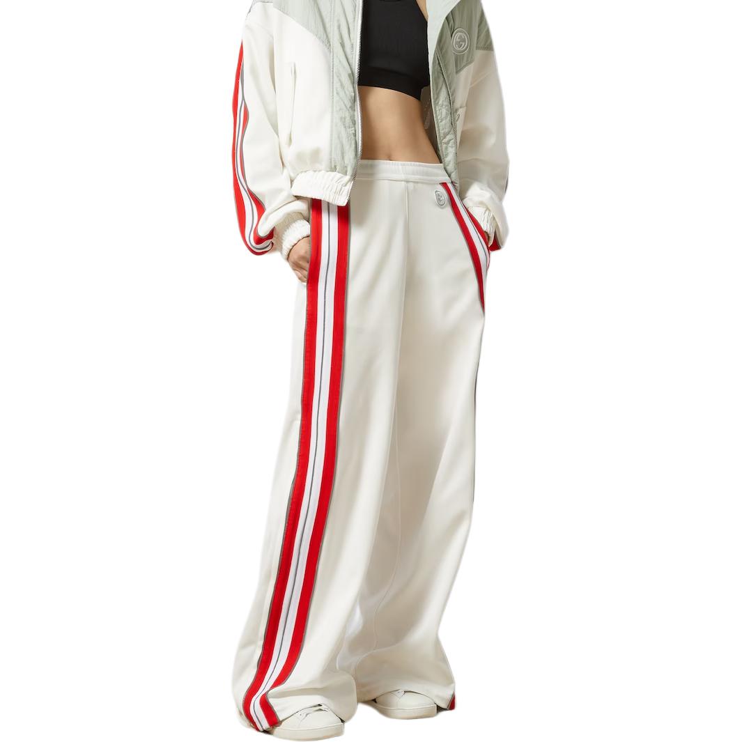 Purchase (W) グッチ ホワイト ストレートレッグ ミッドライズ ストライプ カジュアルパンツ 766961-XJF6G-9267