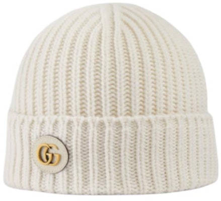 (Women) GUCCI White Wool Cashmere Beanie with Oval Double G Patch. 7645943GB029200 Lookbook (Women) GUCCI White Wool Cashmere Beanie with Oval Double G Patch. 7645943GB029200