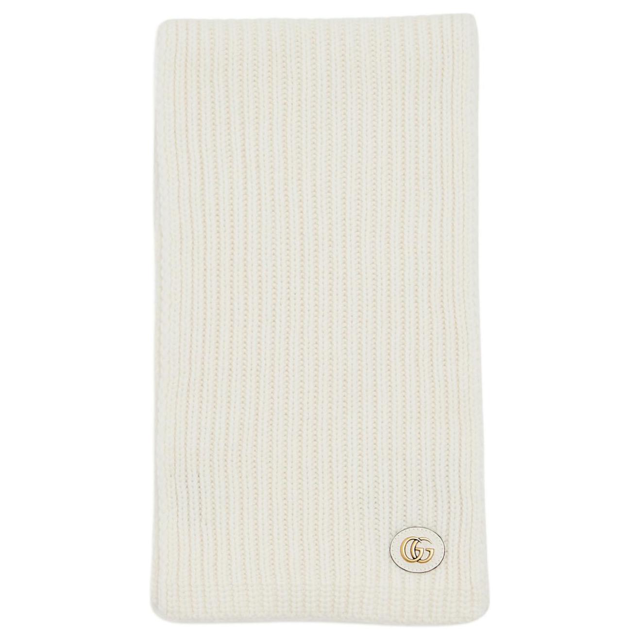 (Women) GUCCI  Wool Knit Scarf with Logo Embellishment - White 7734263GB029200