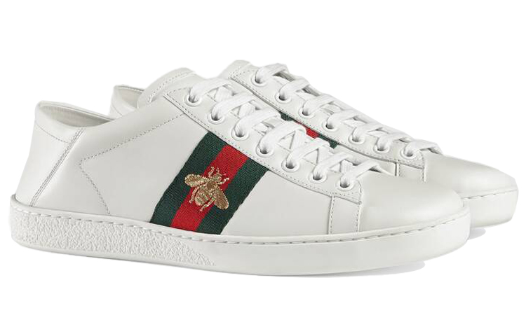 Lookbook GUCCI古馳 ACE 皮革 小蜜蜂 百搭 時尚板鞋 女款 白色